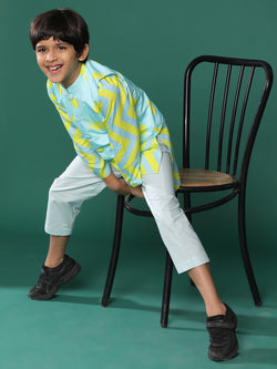 Boys Viscose Sky Blue Printed Kurta Set