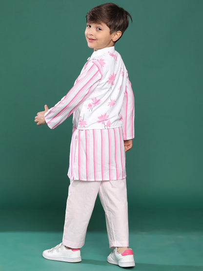 Boys Viscose Pink Printed Kurta Set