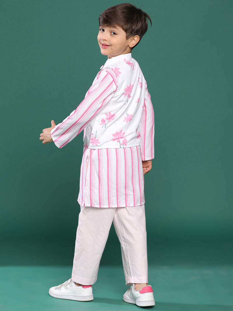 Boys Viscose Pink Printed Kurta Set