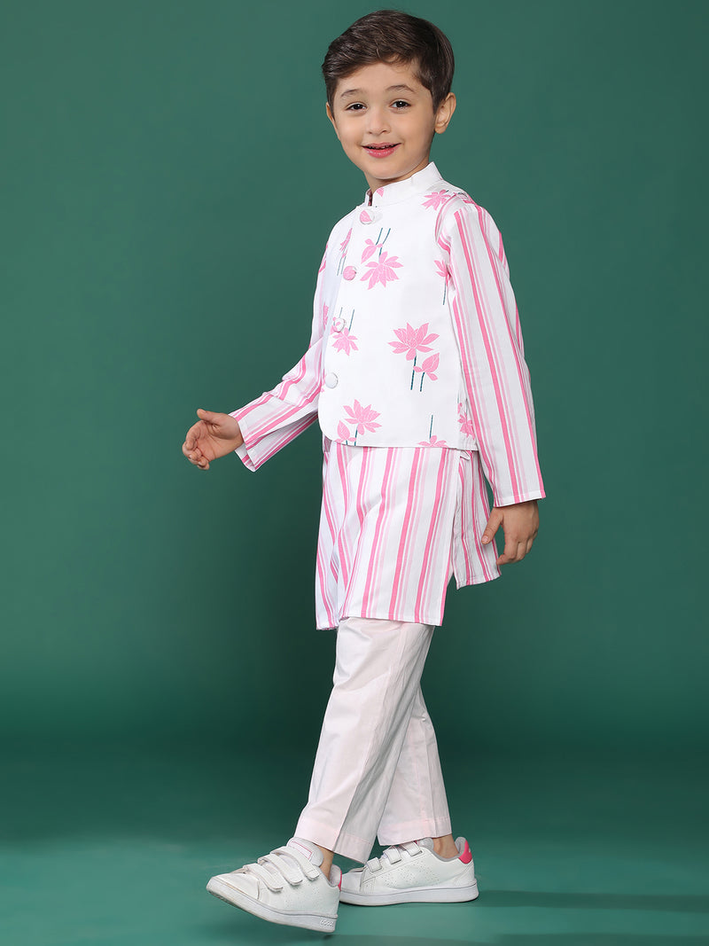 Boys Viscose Pink Printed Kurta Set