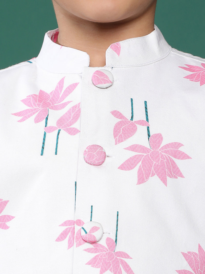 Boys Viscose Pink Printed Kurta Set