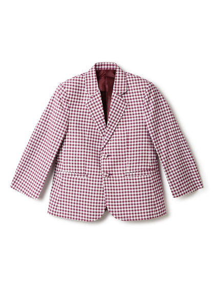 Boys Maroon Cotton Small Checked Blazer