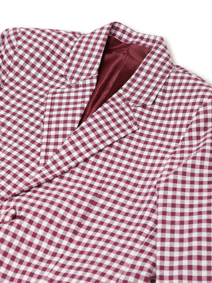 Boys Maroon Cotton Small Checked Blazer