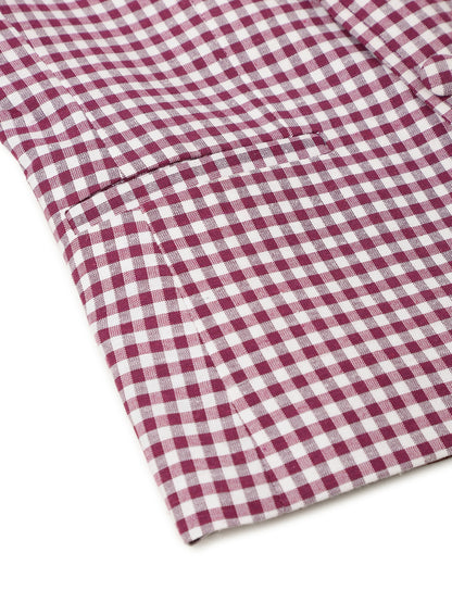 Boys Maroon Cotton Small Checked Blazer