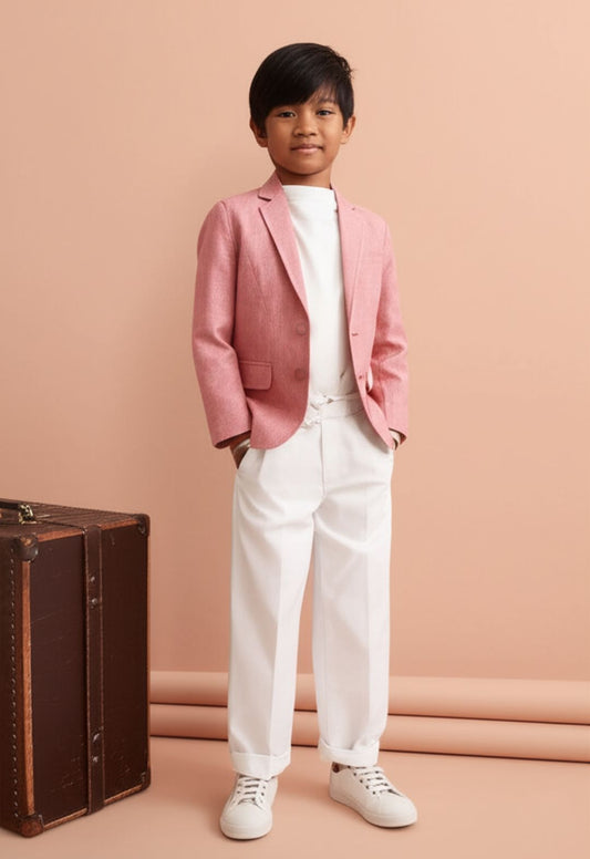 Boys Cotton Pink Solid Blazer