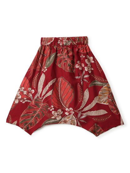 Girls Maroon Cotton Floral Top & Skirt Set