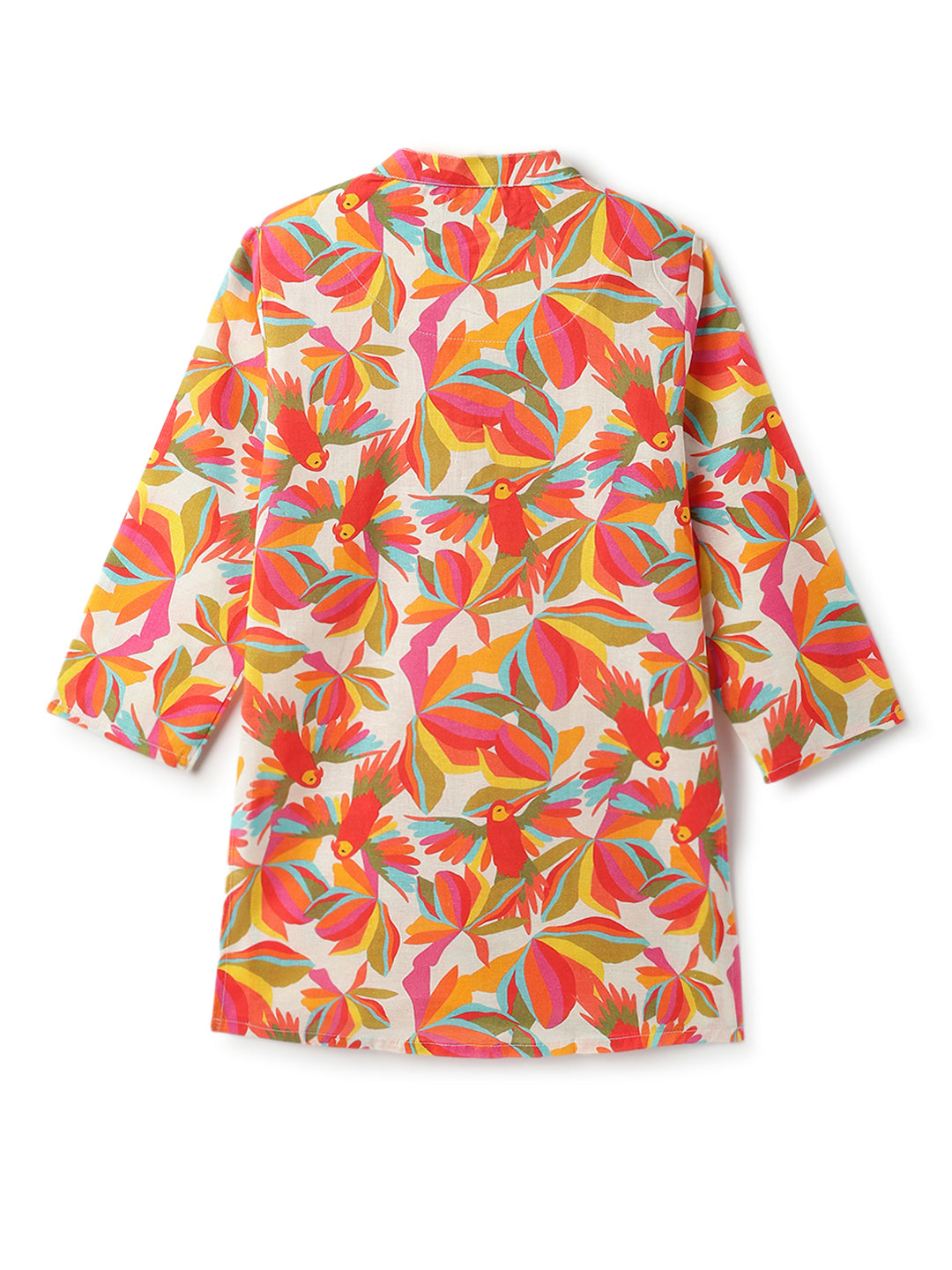 Boys Off White Printed Cotton Mandarin Collar Ethnic Kurta Set