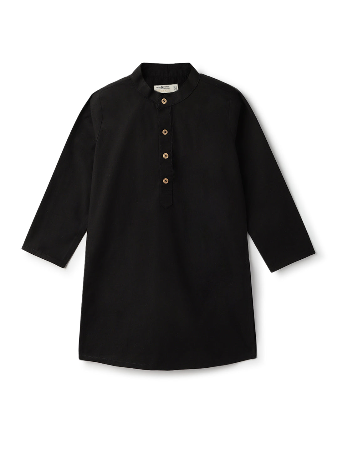 Boys Black Printed Cotton Mandarin Collar Ethnic Kurta Set