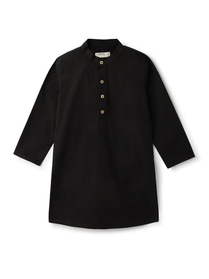 Boys Black Printed Cotton Mandarin Collar Ethnic Kurta Set