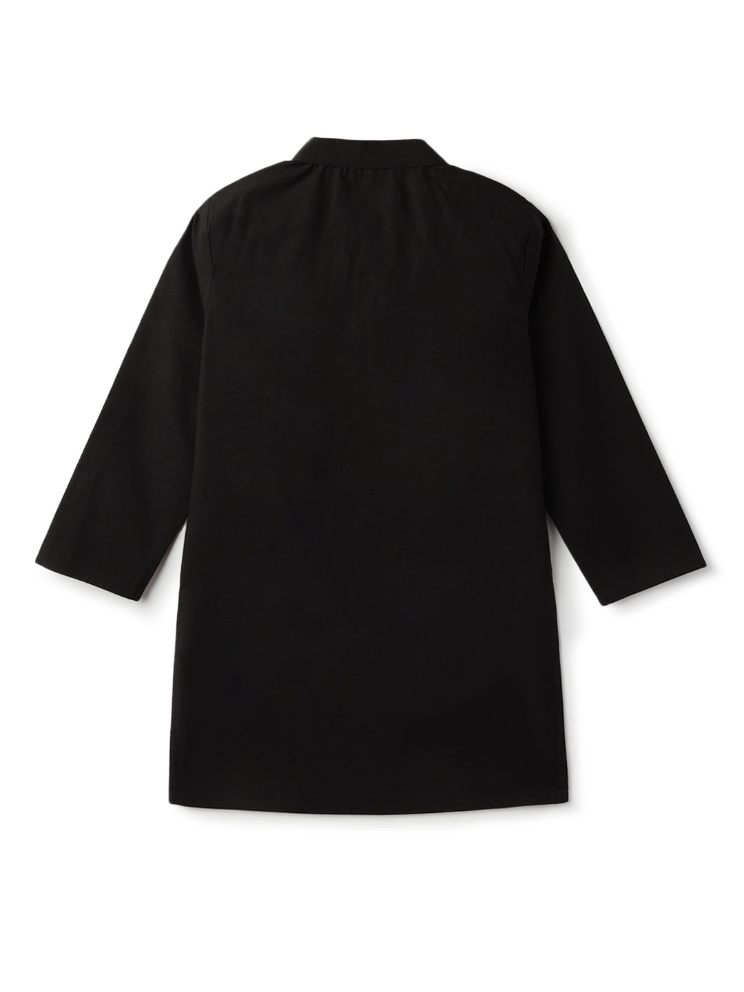 Boys Black Printed Cotton Mandarin Collar Ethnic Kurta Set