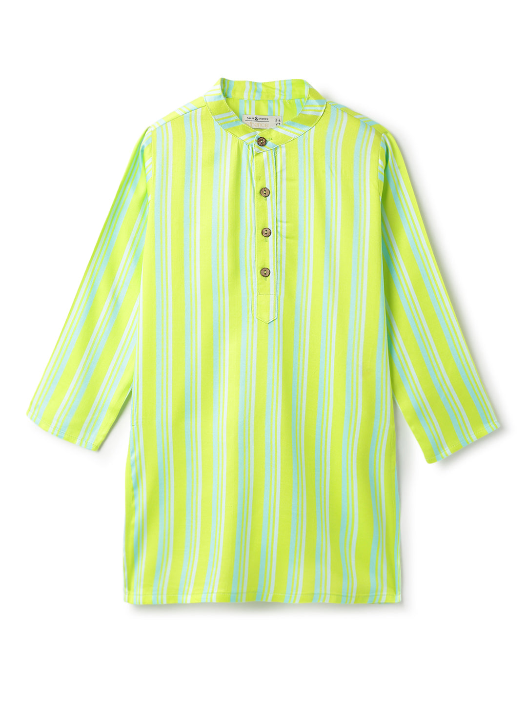 Boys Green Printed Viscose Mandarin Collar Ethnic Kurta Set