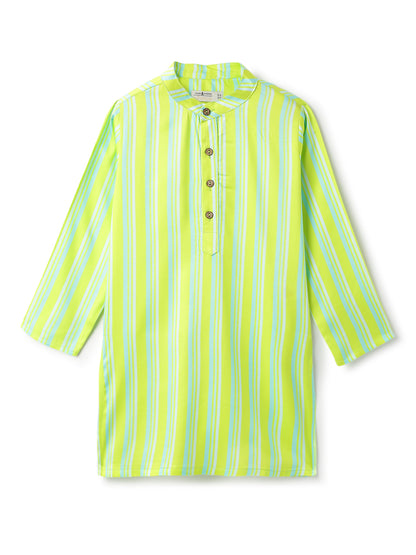 Boys Green Printed Viscose Mandarin Collar Ethnic Kurta Set