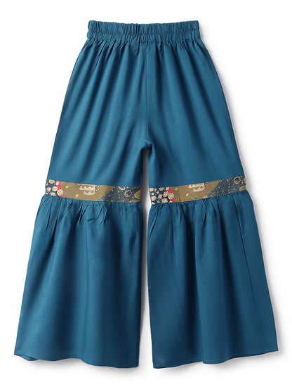 Girls Olive Viscose Polyester Print Top & Sharara Set