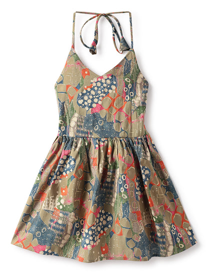 Girls Olive Viscose Polyester Print Top & Sharara Set