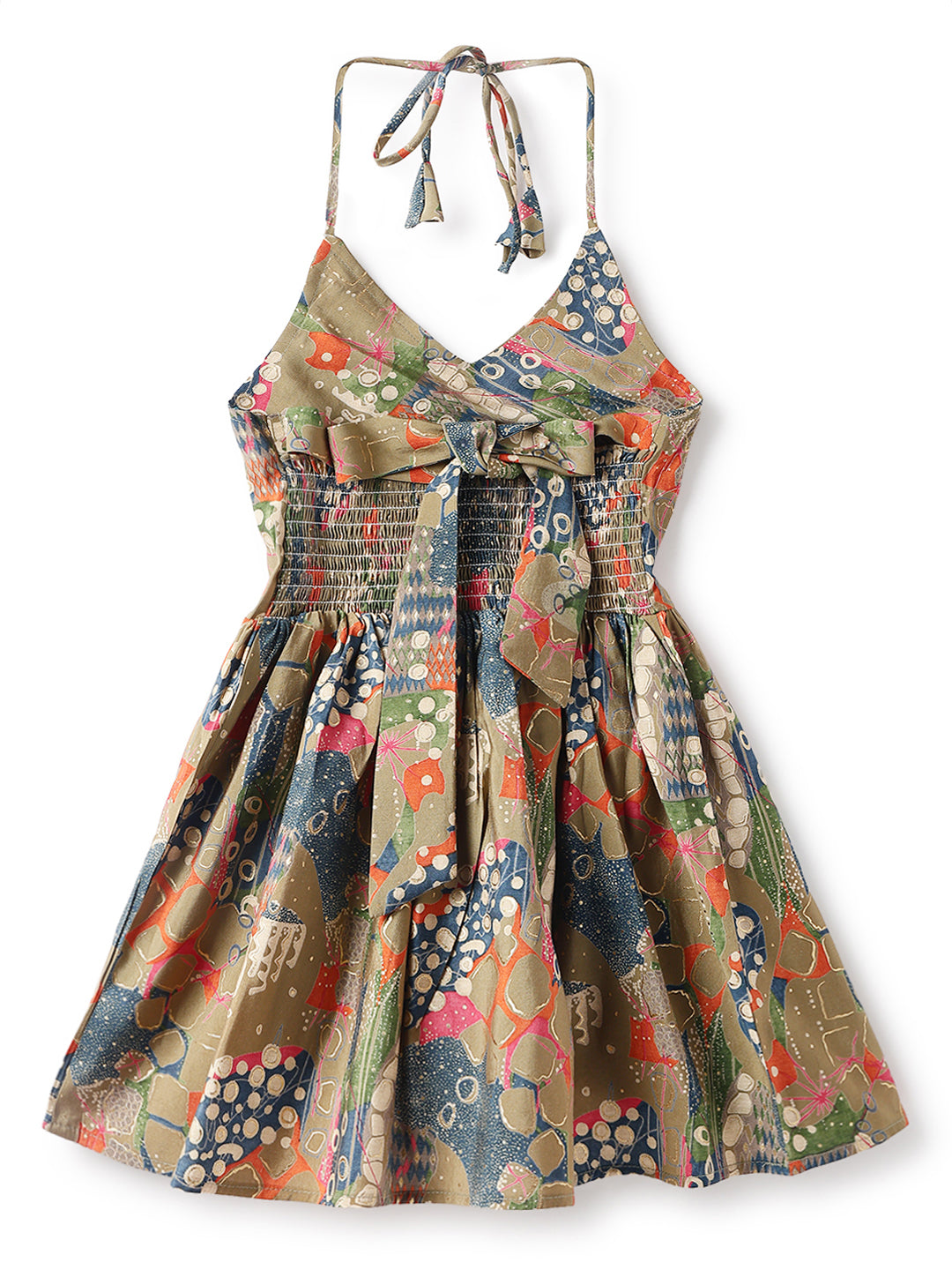 Girls Olive Viscose Polyester Print Top & Sharara Set