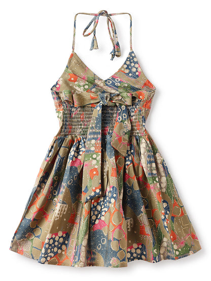 Girls Olive Viscose Polyester Print Top & Sharara Set