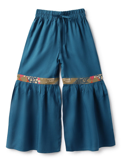 Girls Olive Viscose Polyester Print Top & Sharara Set