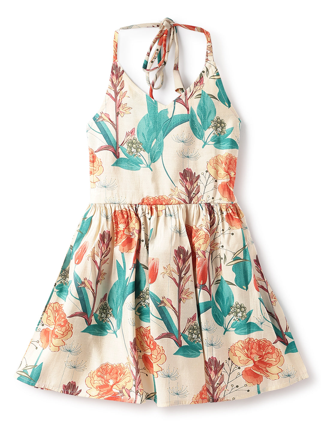 Girls Off White Viscose Polyester Print Top & Sharara Set
