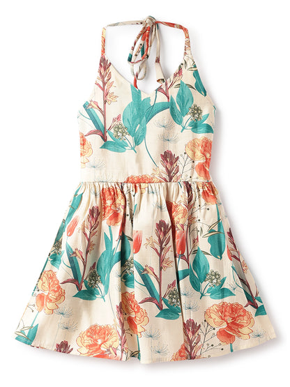 Girls Off White Viscose Polyester Print Top & Sharara Set