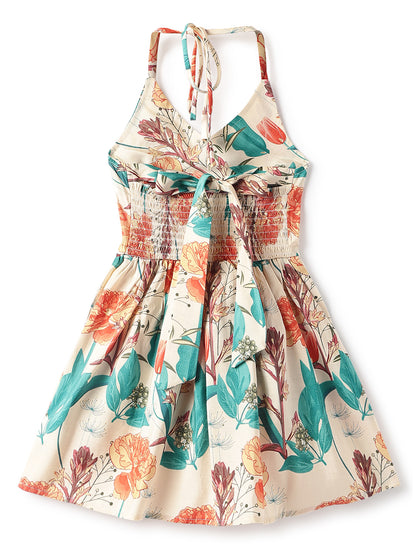 Girls Off White Viscose Polyester Print Top & Sharara Set