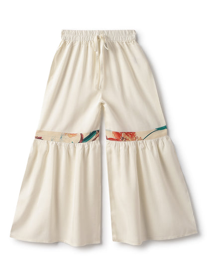 Girls Off White Viscose Polyester Print Top & Sharara Set