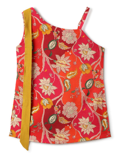 Girls Pink Top & Yellow Sharara Floral Printed Ethnic Set