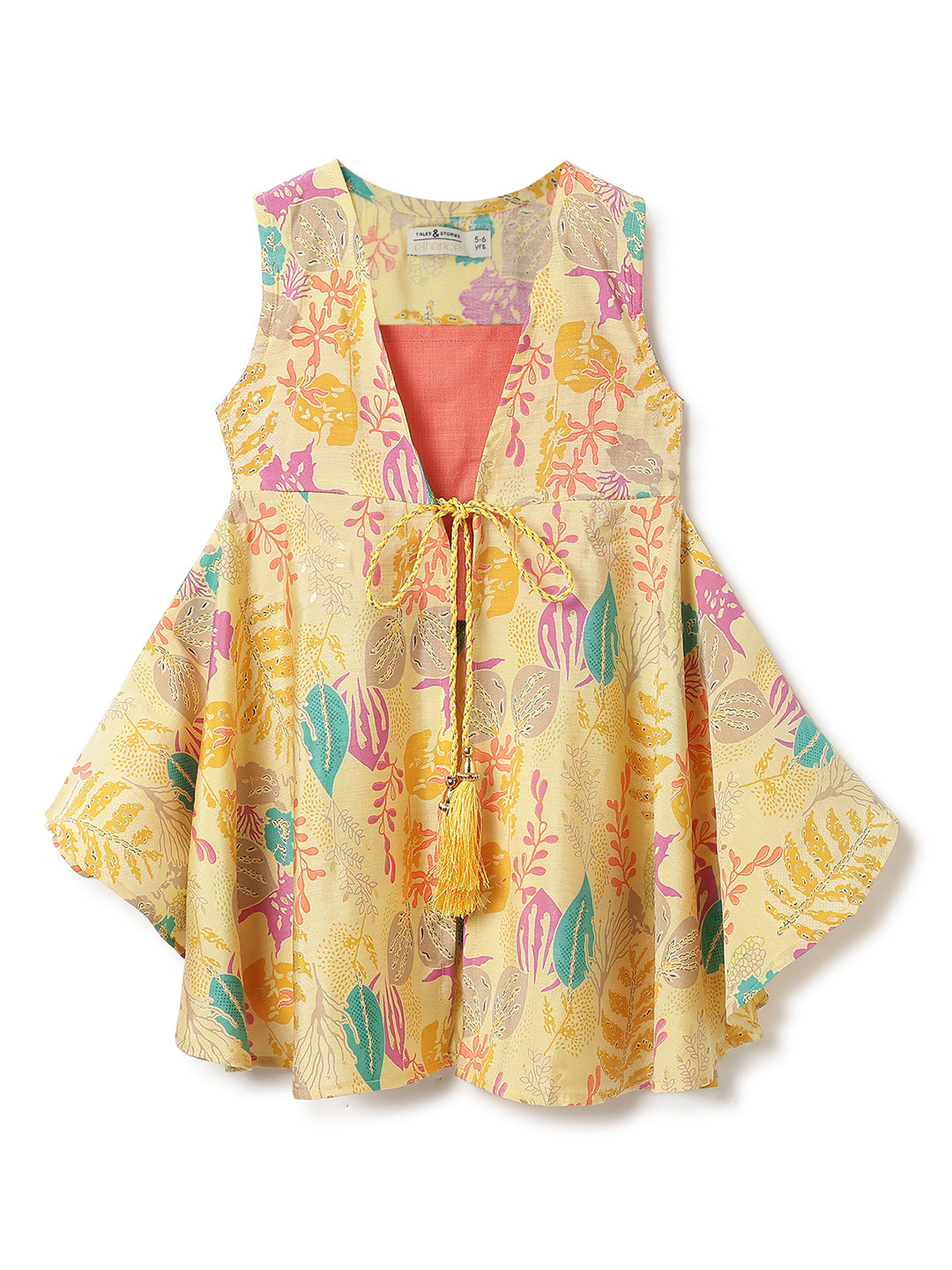 Girls Yellow Printed Ethnic Top & Pants Set