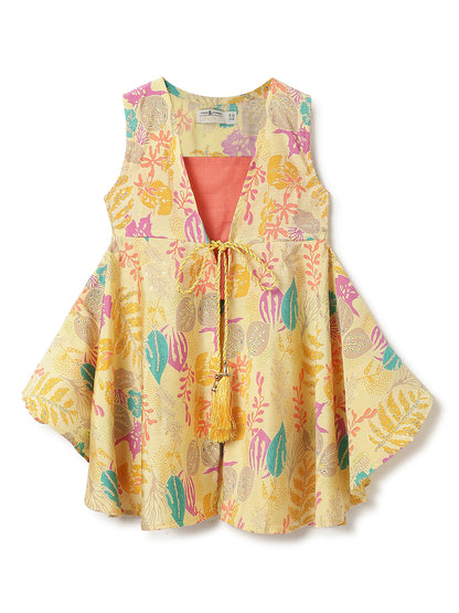 Girls Yellow Printed Ethnic Top & Pants Set