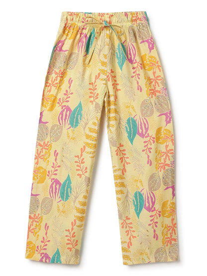 Girls Yellow Printed Ethnic Top & Pants Set