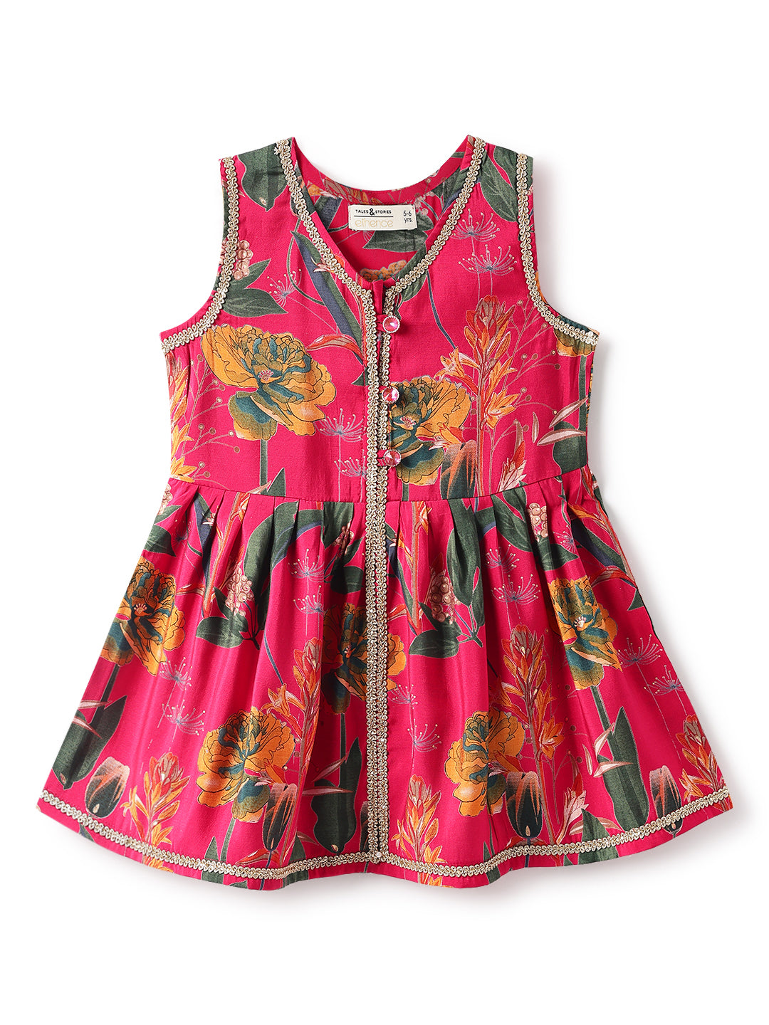Girls Pink Viscose Polyester Print Top & Sharara Set