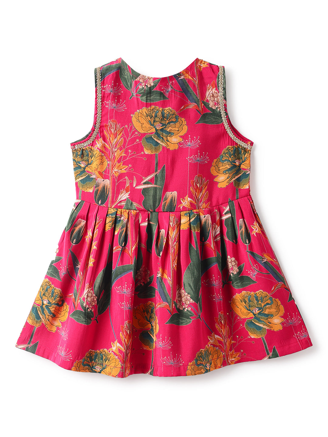 Girls Pink Viscose Polyester Print Top & Sharara Set