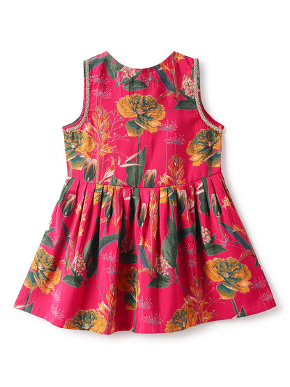Girls Pink Viscose Polyester Print Top & Sharara Set