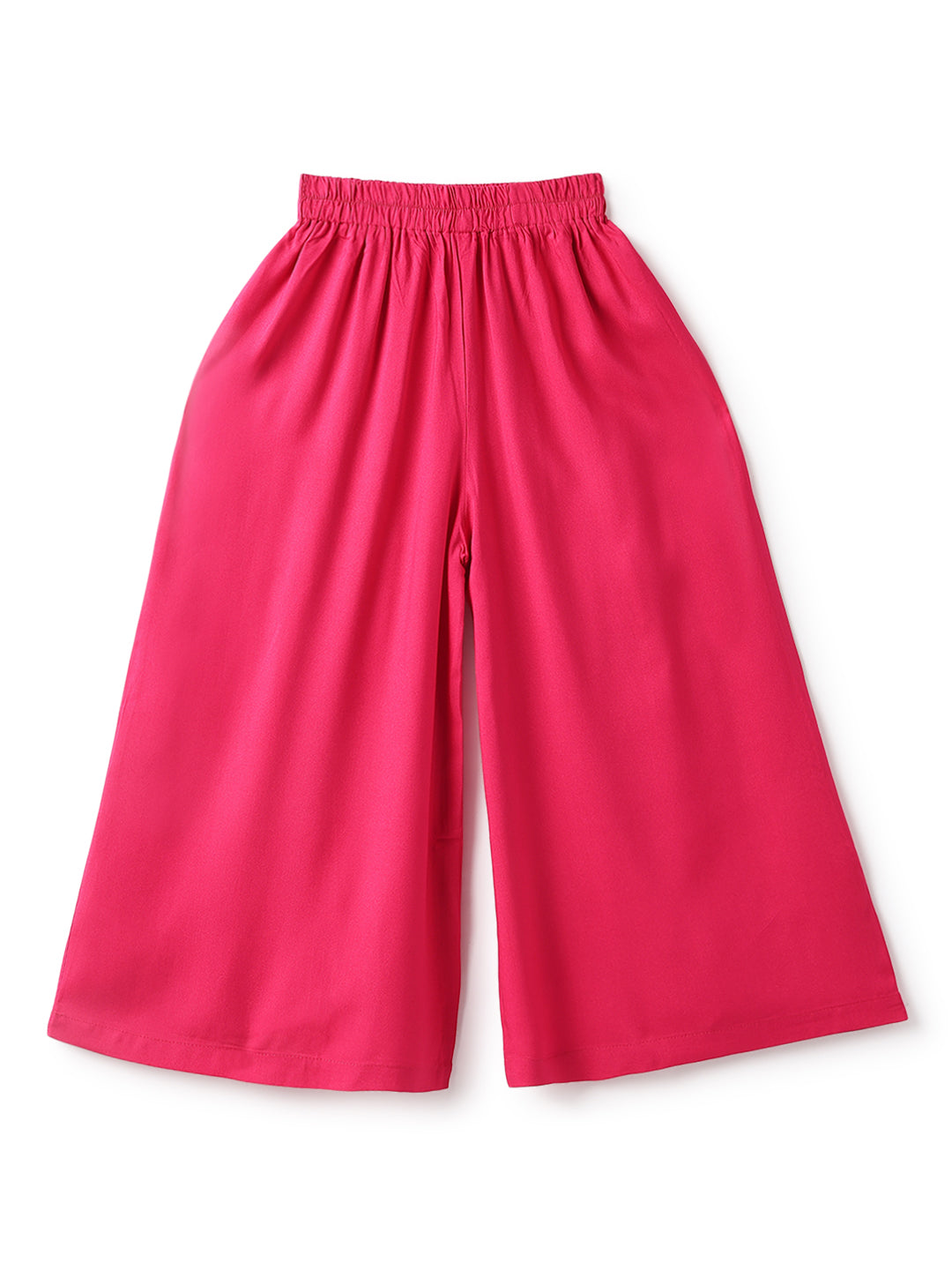 Girls Pink Viscose Polyester Print Top & Sharara Set