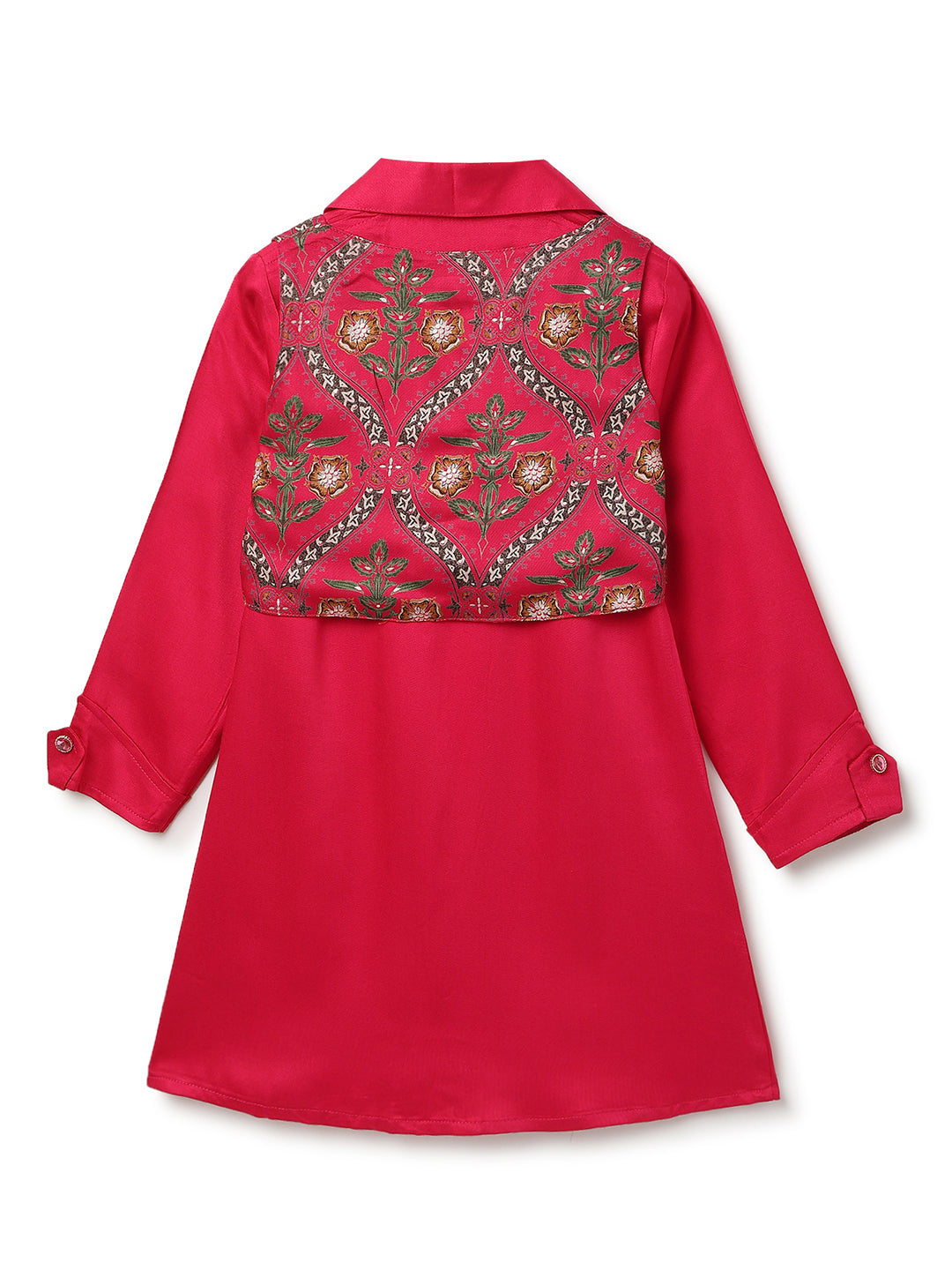 Girls Pink Printed Ethnic Shirt-Jacket & Palazzo Set