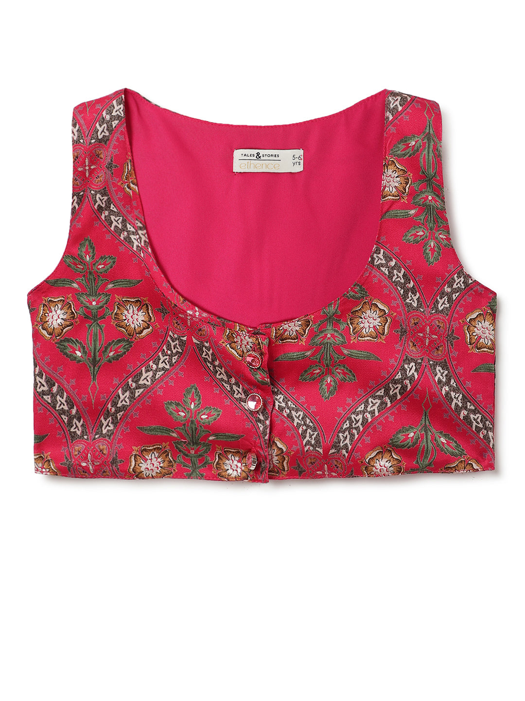 Girls Pink Printed Ethnic Shirt-Jacket & Palazzo Set