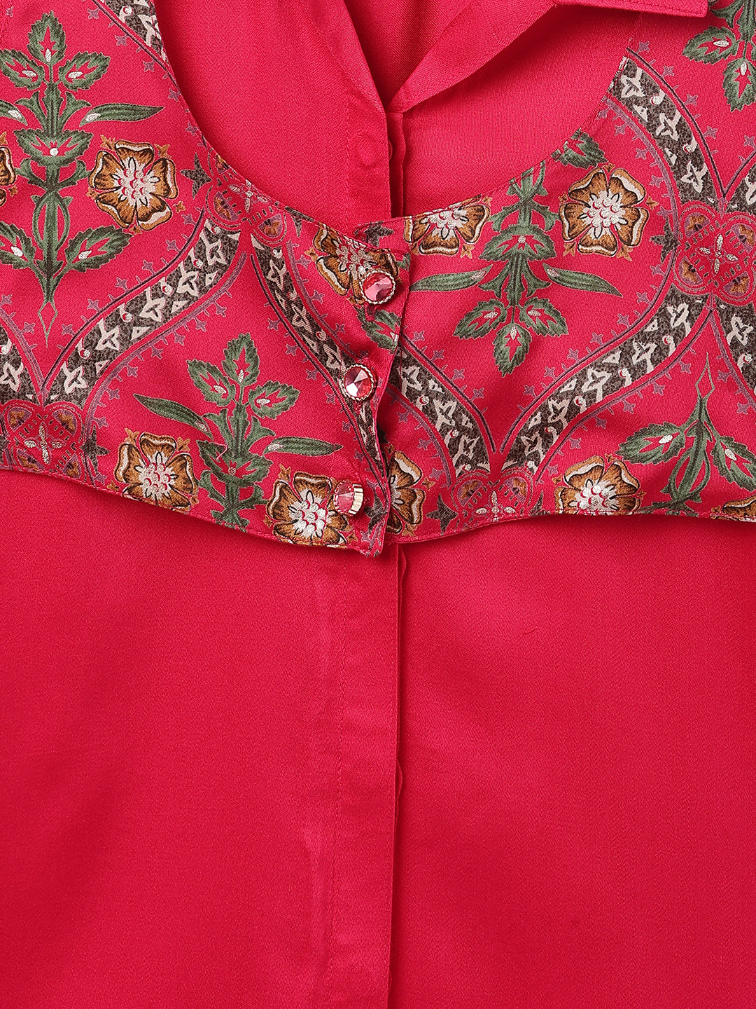 Girls Pink Printed Ethnic Shirt-Jacket & Palazzo Set