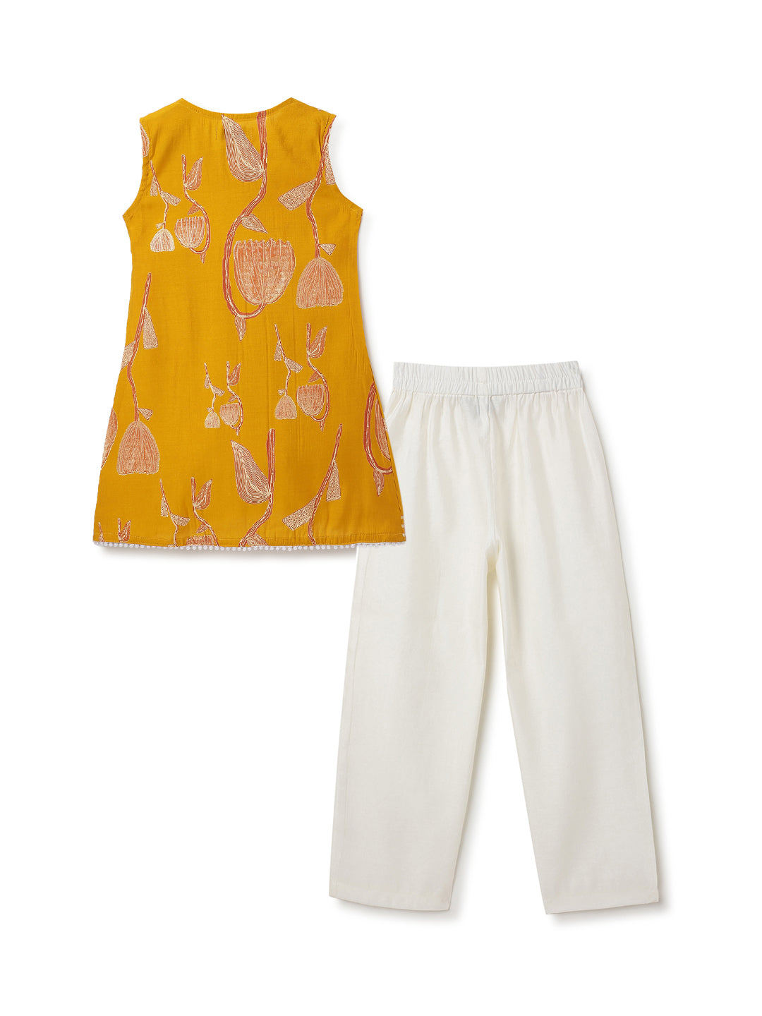 Girls Yellow Printed Ethnic Kurta with Pants Set