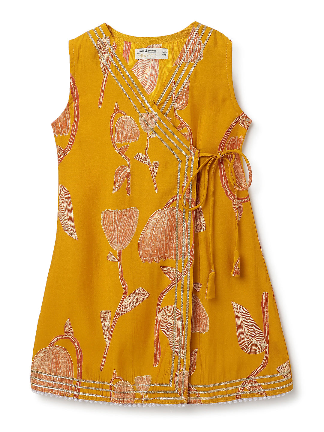 Girls Yellow Printed Ethnic Kurta with Pants Set