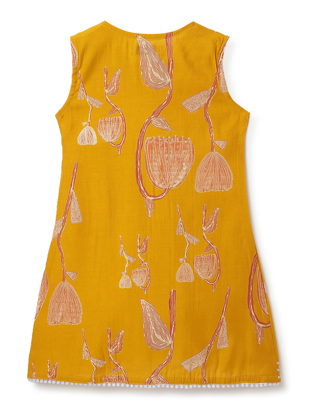 Girls Yellow Printed Ethnic Kurta with Pants Set