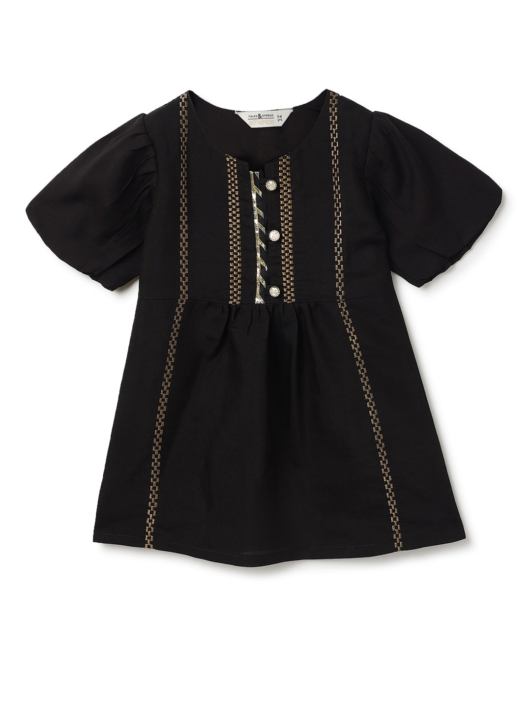 Girls Black Chanderi Embroidered Ethnic Kurta & Sharara Set