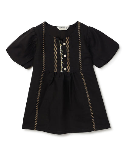 Girls Black Chanderi Embroidered Ethnic Kurta & Sharara Set