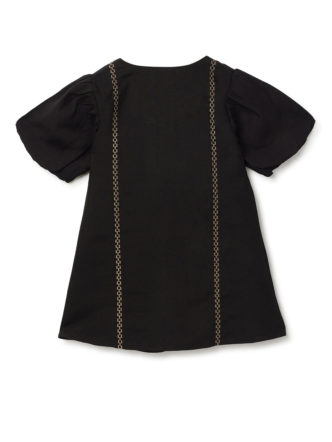 Girls Black Chanderi Embroidered Ethnic Kurta & Sharara Set