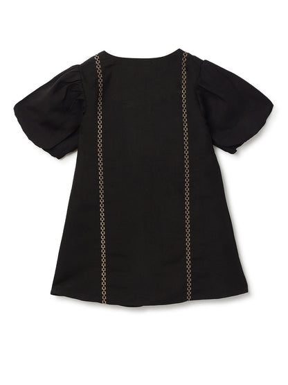 Girls Black Chanderi Embroidered Ethnic Kurta & Sharara Set