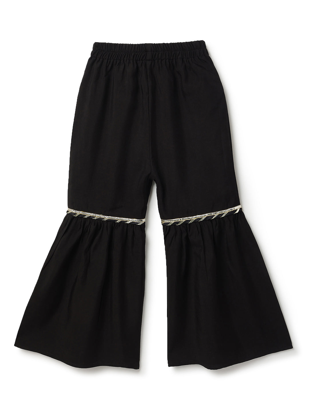 Girls Black Chanderi Embroidered Ethnic Kurta & Sharara Set