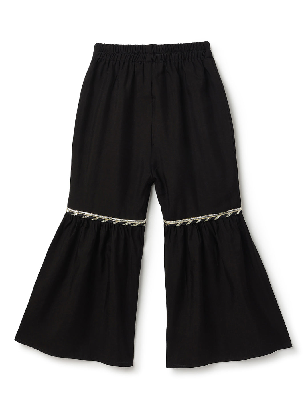 Girls Black Chanderi Embroidered Ethnic Kurta & Sharara Set