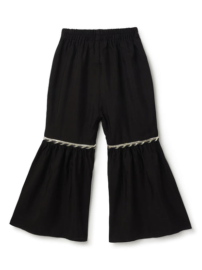 Girls Black Chanderi Embroidered Ethnic Kurta & Sharara Set