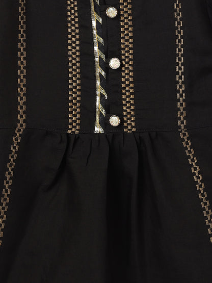 Girls Black Chanderi Embroidered Ethnic Kurta & Sharara Set