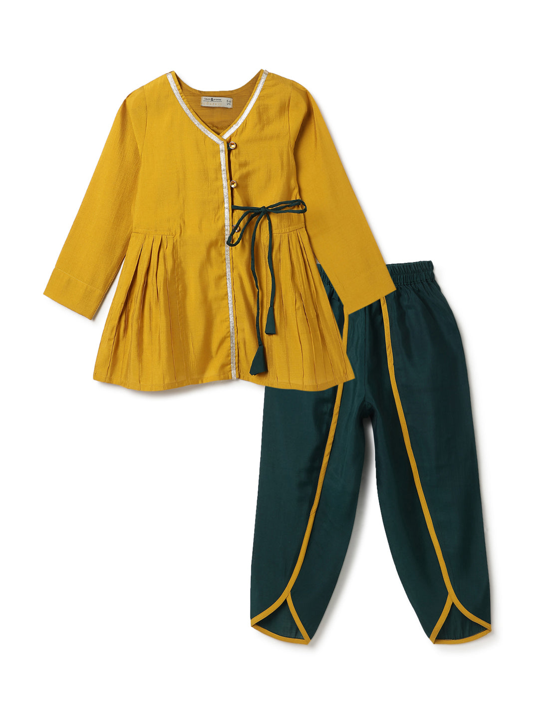 Girls Yellow & Green Ethnic Top & Dhoti Set