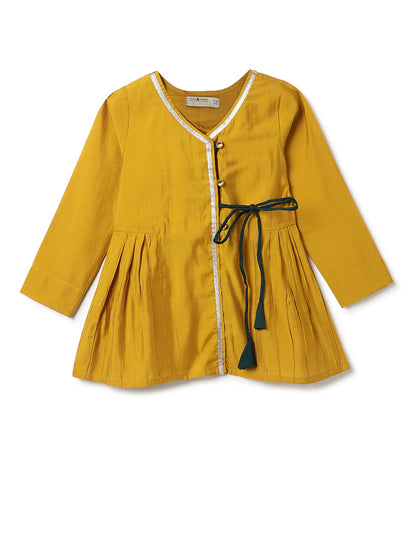 Girls Yellow & Green Ethnic Top & Dhoti Set