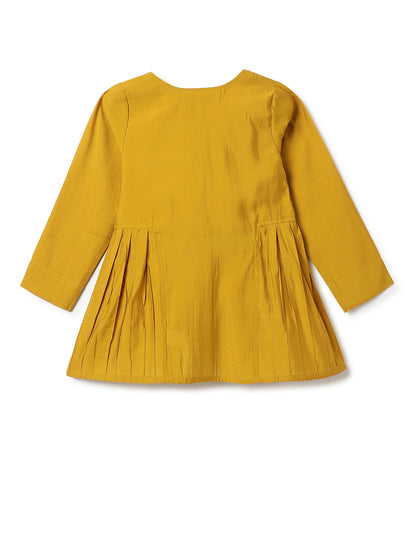 Girls Yellow & Green Ethnic Top & Dhoti Set